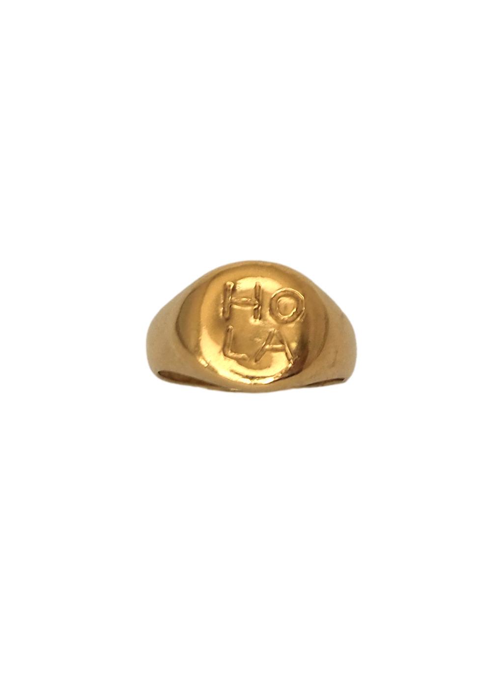 Anillo sello HOLA signet, hecho a mano en plata de ley chapada en oro de 24K