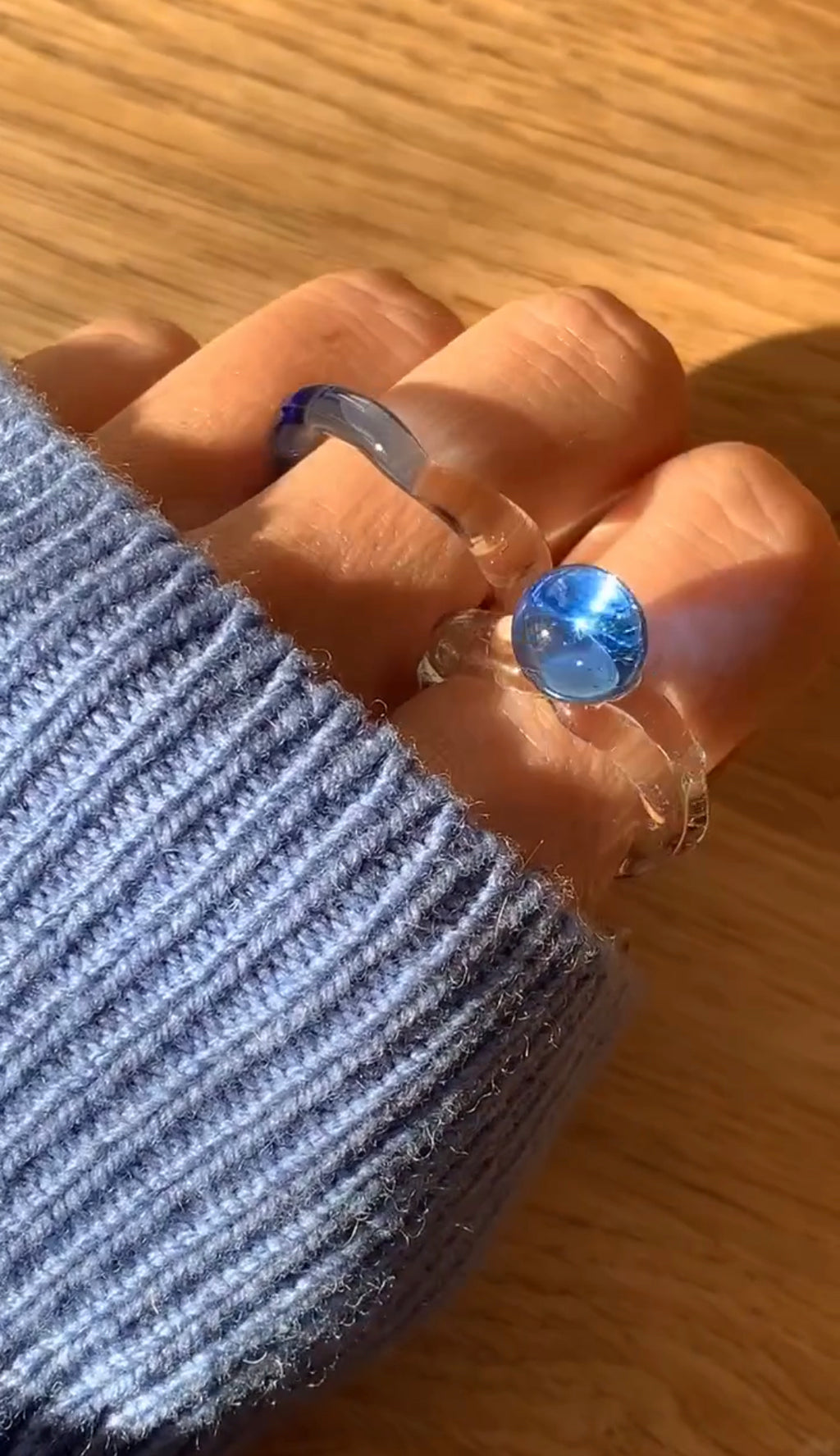 Anillo de vidrio Lluvia, hecho a mano en Valencia