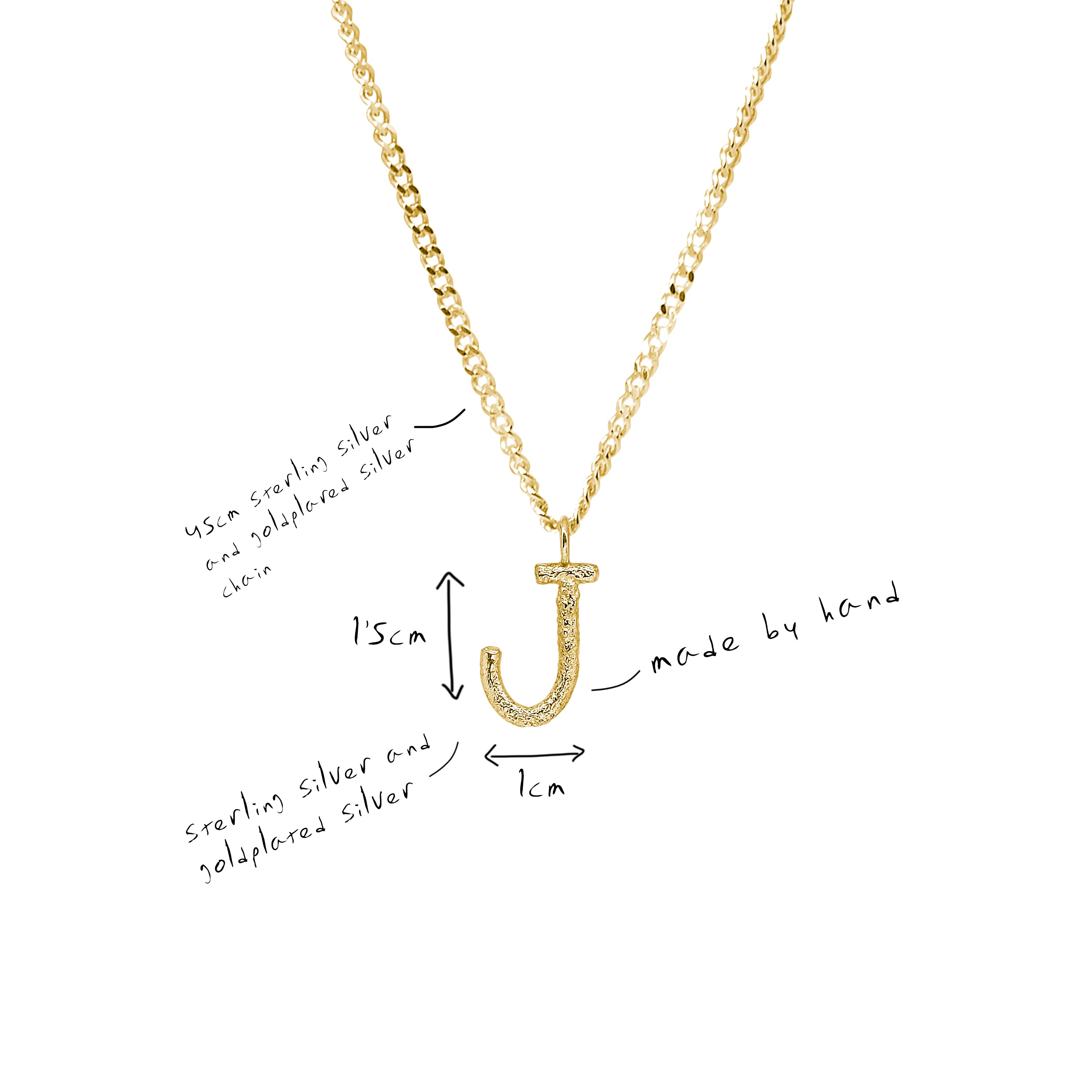 Collar con iniciales Las Letras, hecho con plata de ley a mano en Valencia
